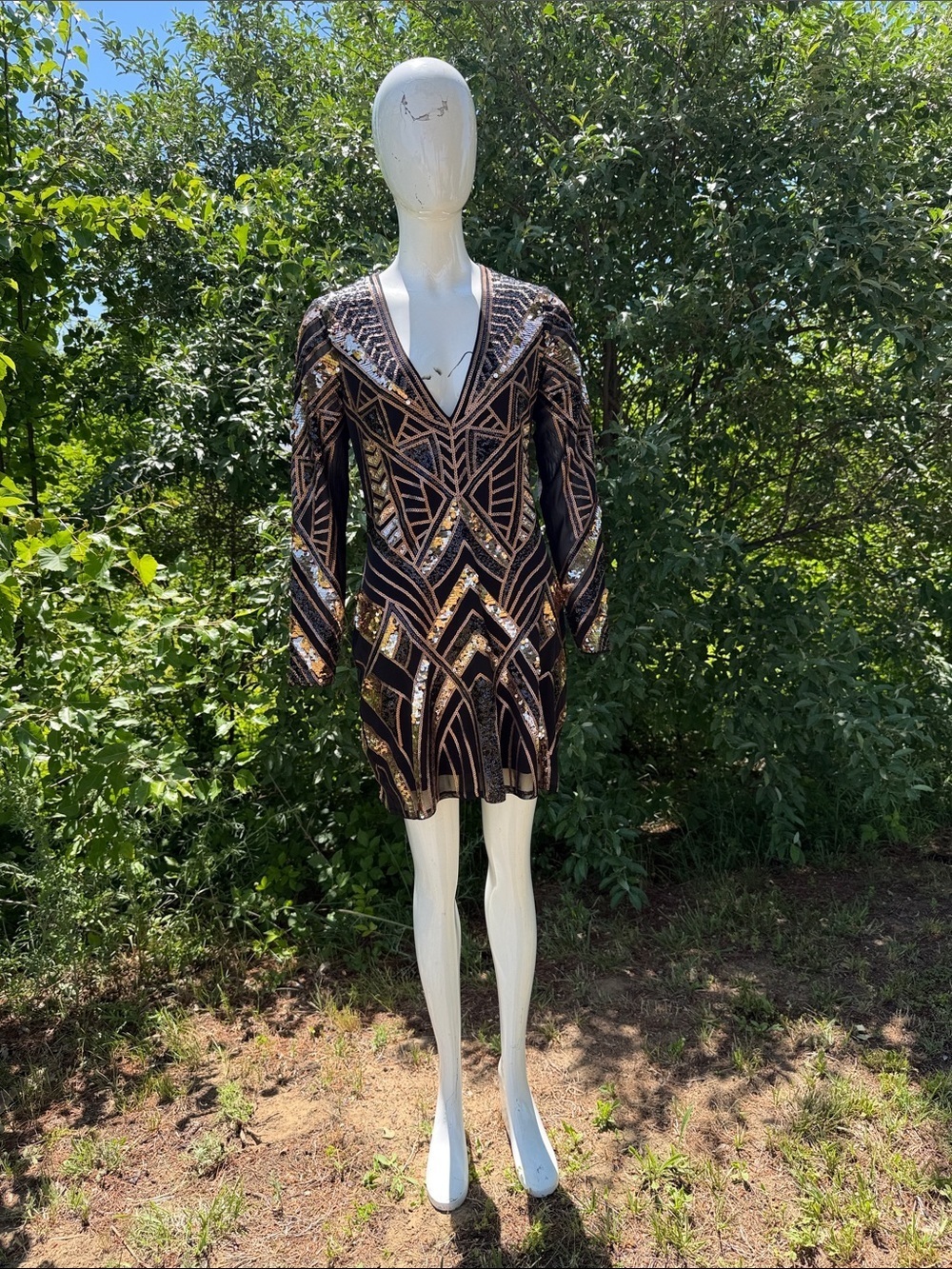 Express Black and Gold Sequin Mini Dress